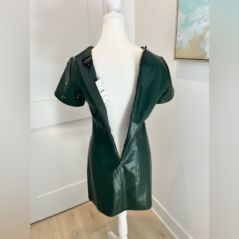 J Crew Collection mini dress in army green embellished faux leather NEW size 0 - Picture 8 of 13